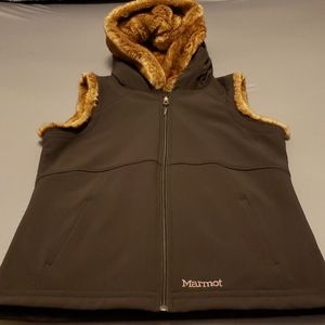 Marmot vest with faux fur hood.  Women's L
